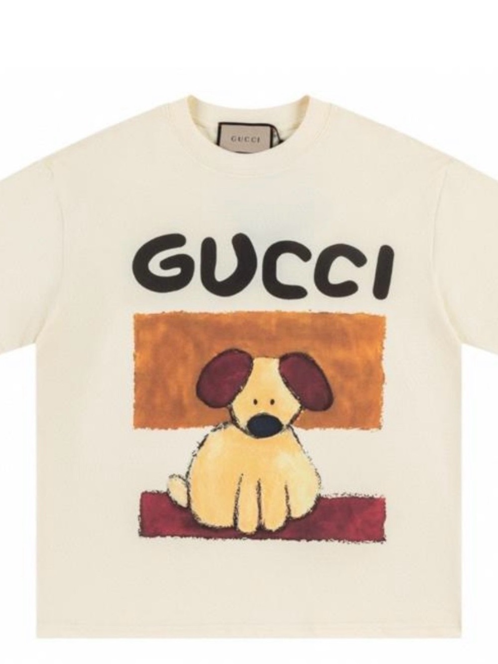 Gucci Cream Dog Graphic Tee with Brown & Maroon Accents Toddler
